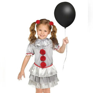 Carnevil Evil Clown Toddler Girls Costume Dress Gray Red Sz 6 6X